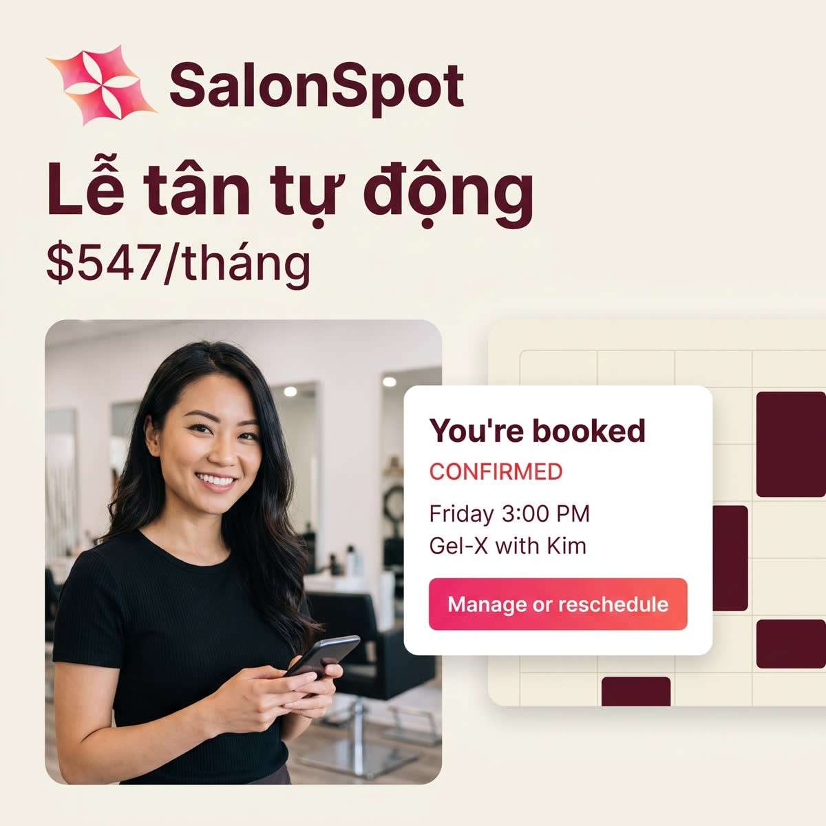 Dịch vụ lễ tân / trả lời điện thoại tiệm nail tự động — $547/tháng (toàn Mỹ)